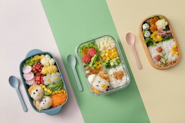 Flat lay nutritivo lindo menú infantil