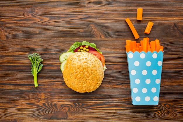 Flat lay vegan fast food