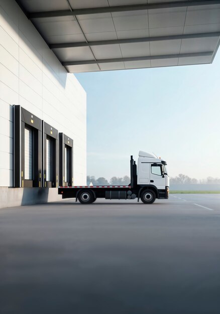 Flatbed truck at loading dock