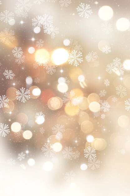 Flocos de nieve y luces brillantes