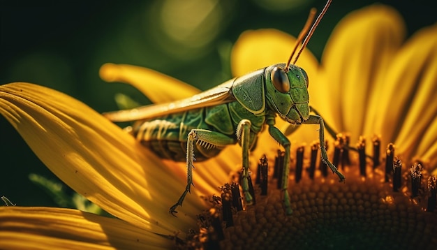 Foto gratuita flor amarilla atrae abeja para proceso de polinización generado por ia