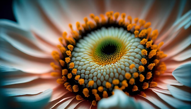 Una flor con un centro amarillo y un centro negro.