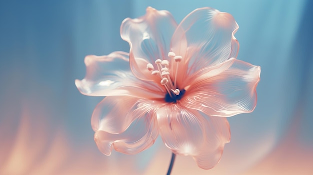Una flor creada a partir de un material transparente sobre un fondo pastel