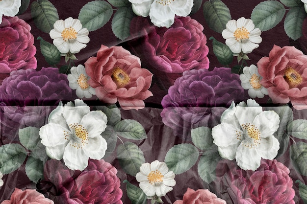 Flor dibujada a mano con textura de papel arrugado remixed media Foto gratis