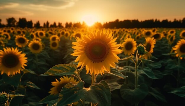 Flor de girasol dorada en un vibrante prado de verano generado por IA