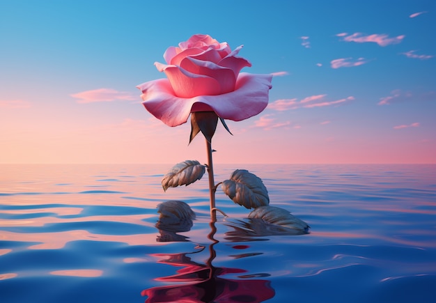 Foto gratuita flor de rosa 3d en el agua