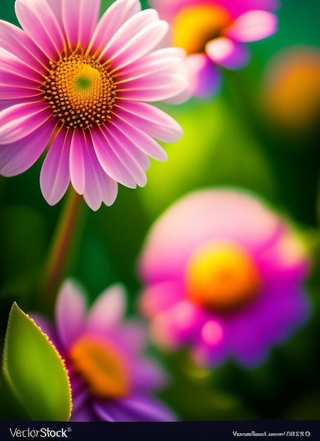 Foto gratuita una flor rosa con un centro amarillo está rodeada de otras flores.