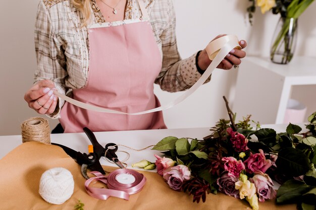 Floreria de cultivos con cinta