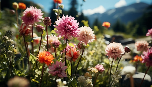 Foto gratuita las flores coloridas florecen en el prado mostrando la belleza de la naturaleza generada por la inteligencia artificial