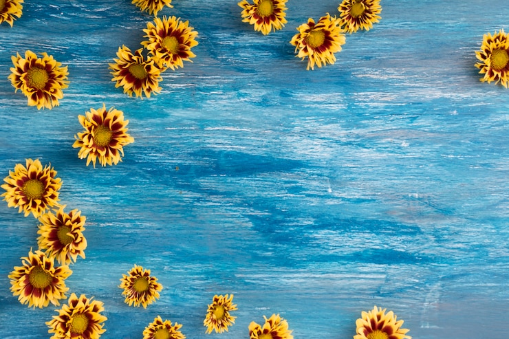 Foto gratuito flores de crisantemo amarillo en el fondo con textura de madera