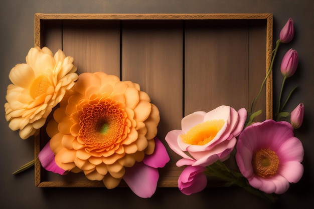 Foto gratuita flores en un estante de madera con fondo de madera