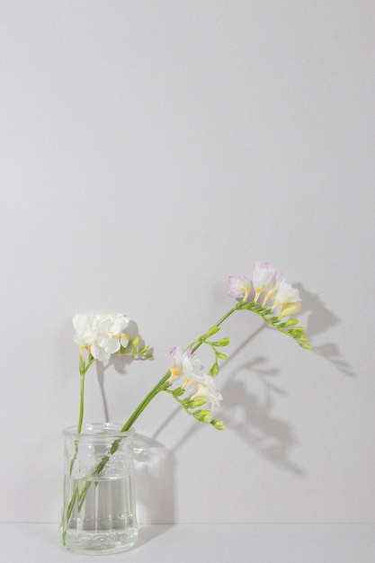 Flores en flor en un jarrón sobre la mesa