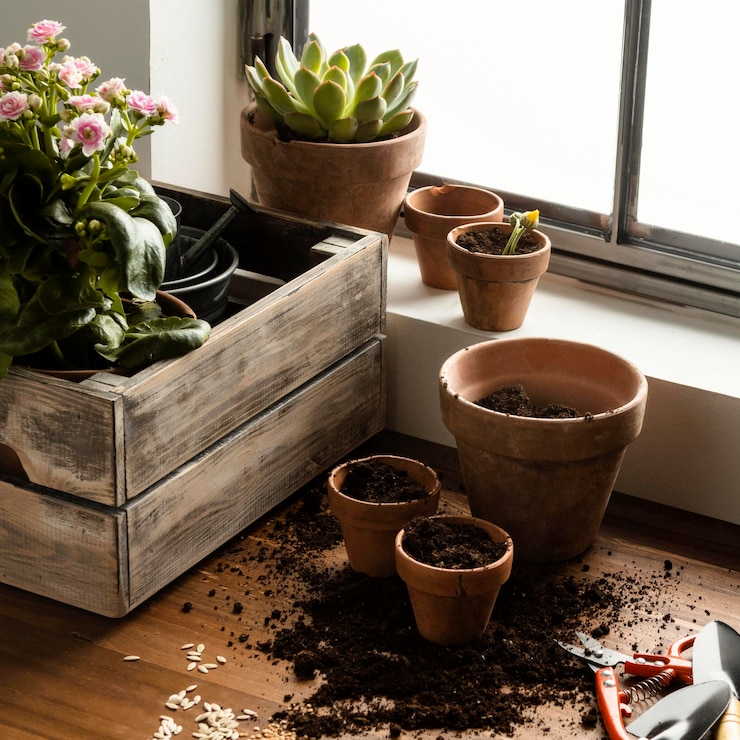 Foto gratuito flores de jardinería casera