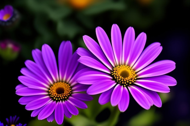 Flores moradas con centro amarillo.