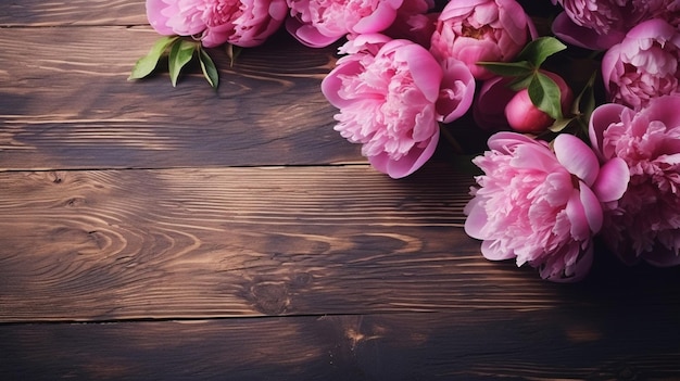 Foto gratuita flores de peonía en una superficie de madera