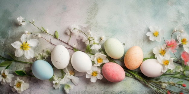 Foto gratuita flores de primavera y huevos pastel en pascua