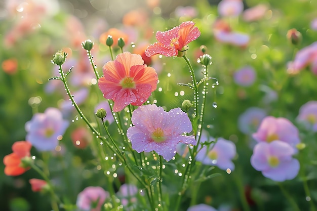 Foto gratuita flores de primavera con ia generada por el rocío