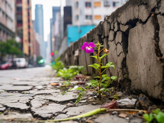 Foto gratuita flores que crecen del hormigón de la ciudad.