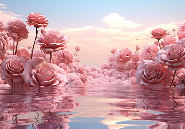 Foto gratuita flores de rosa en 3d con agua