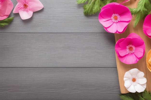 Flores rosas en una mesa de madera