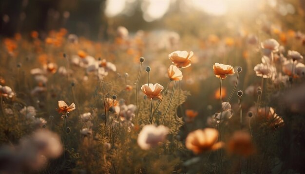 Flores silvestres amarillas frescas en un tranquilo prado en primer plano generado por IA