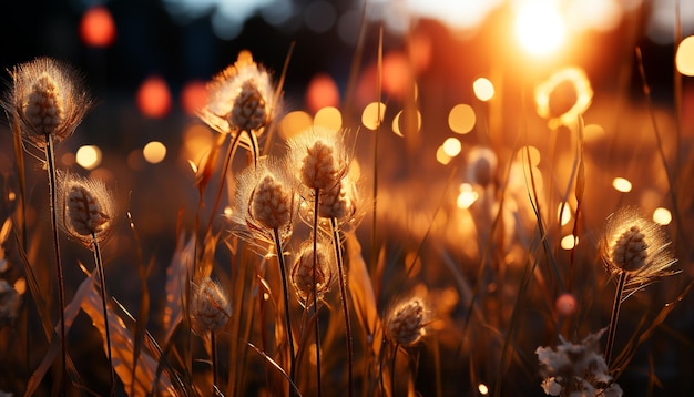 Las flores silvestres vibrantes del prado al atardecer iluminan la belleza de la naturaleza en verano generada por la inteligencia artificial