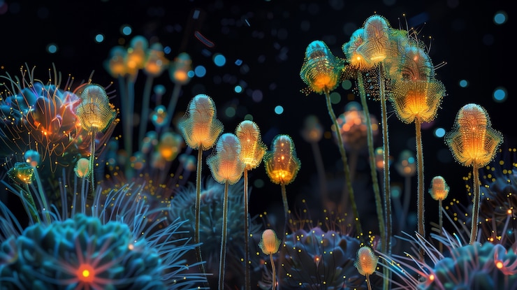 Foto gratuito flores tropicales de neón surrealistas
