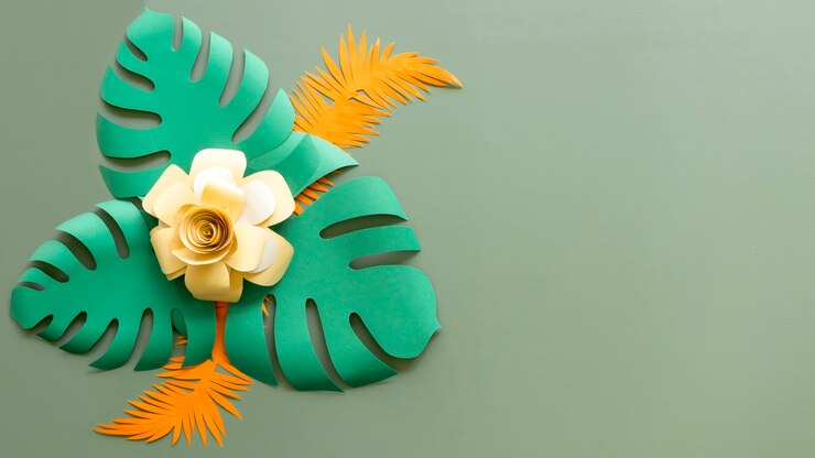 Photo Gratis flower and leaves in paper style with copy-space