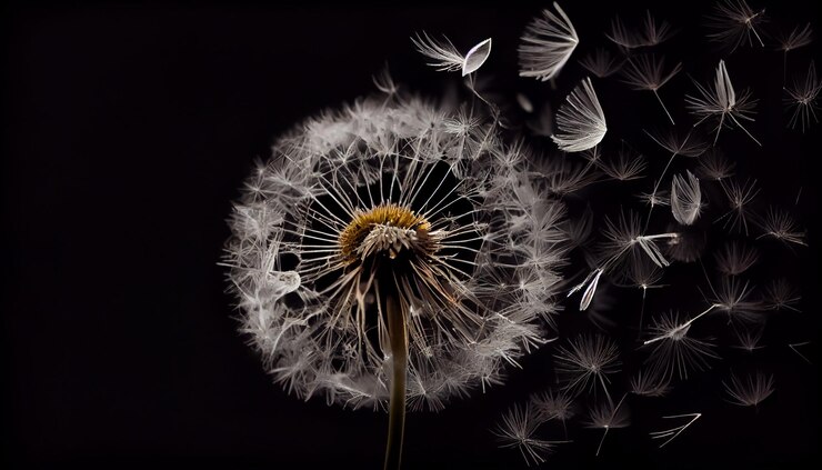Photo Gratis fluffy dandelion seed blowing in the wind macro generative ai