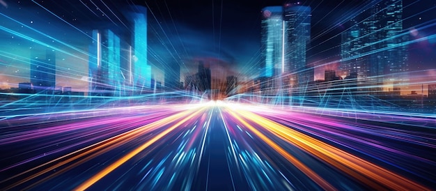 Flujo de datos digitales en la carretera con borrón de movimiento para crear una visión de transferencia de velocidad rápida