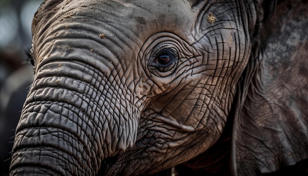 Foto gratuita foco de vanguardia en el majestuoso y arrugado retrato de elefante generado por ia