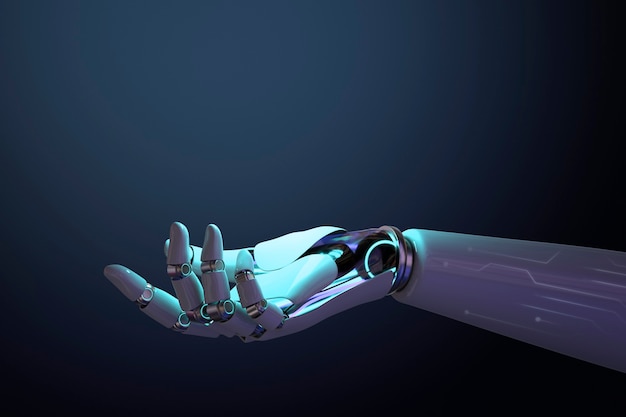 Fondo 3D de mano de robot, presentando gesto de tecnología