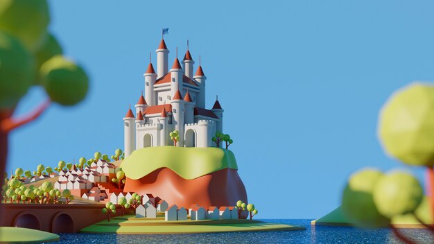 Fondo 3d para niños con castillo.