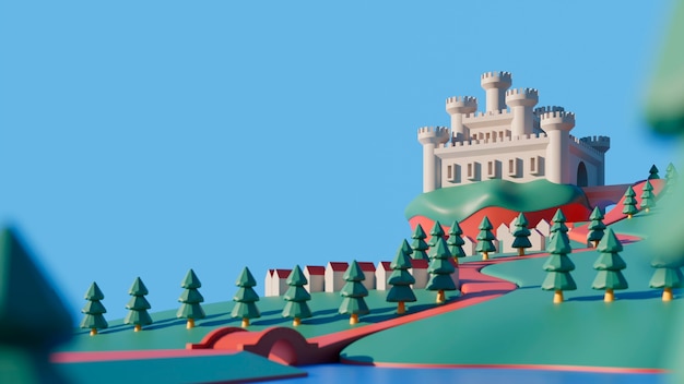 Fondo 3d para niños con castillo.