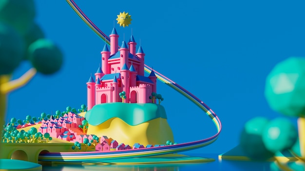 Fondo 3d para niños con castillo.