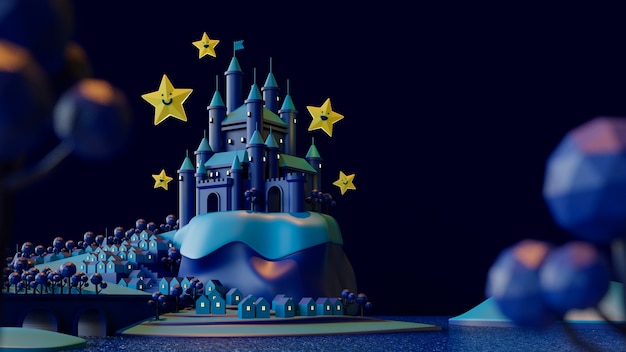 Fondo 3d para niños con castillo.