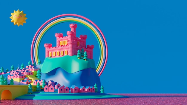 Foto gratuita fondo 3d para niños con castillo.