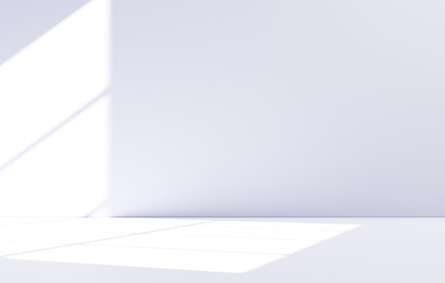 Fondo abstracto blanco con luces de ventana y fondo de sombras Ilustración 3D presentación de escena de pantalla vacía para la colocación del producto