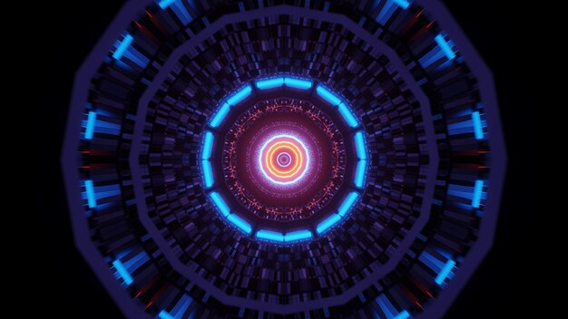 Fondo abstracto con luces de neón brillantes de colores circulares, un fondo de pantalla de renderizado 3D