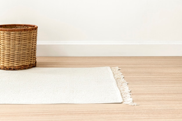 Fondo de alfombra tejida blanca en el piso