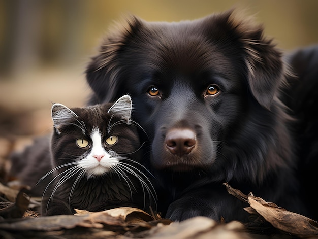 Fondo armonioso de cachorro y gato