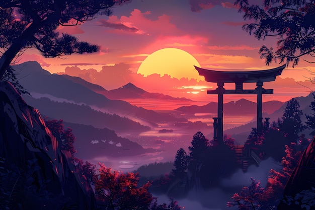 Foto gratuita fondo de arte digital de japón