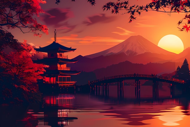 Foto gratuita fondo de arte digital de japón