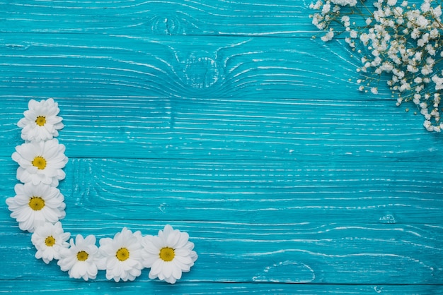 Fondo azul con decoración floral