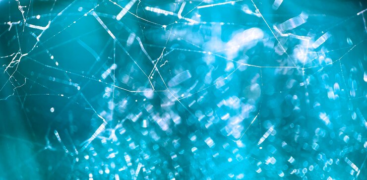 Foto gratuito fondo azul con tela de araña brillante