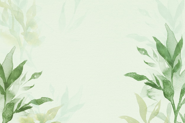 Fondo de borde floral de primavera en verde con ilustración de acuarela de hoja