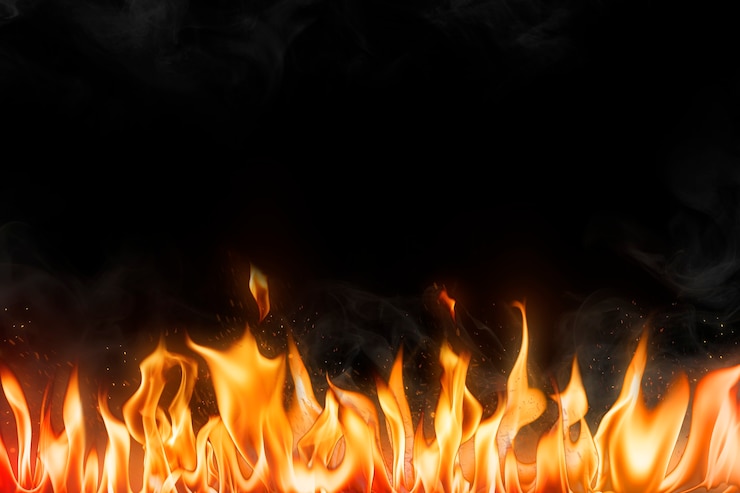 Fondo de borde de llama, imagen de fuego realista negro
