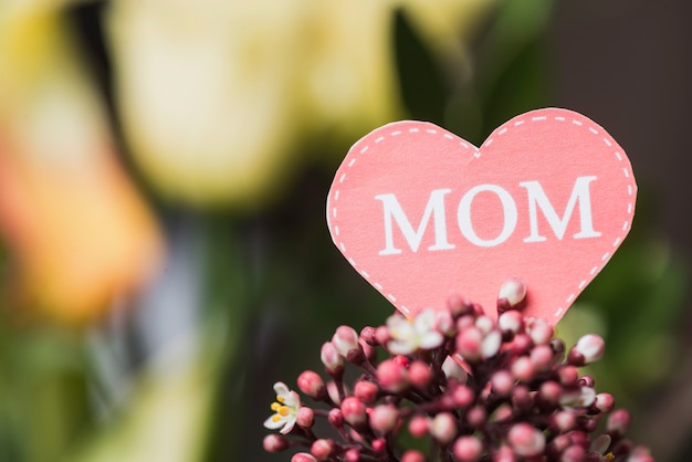 Foto gratuita fondo borroso con flor y corazón para el día de la madre