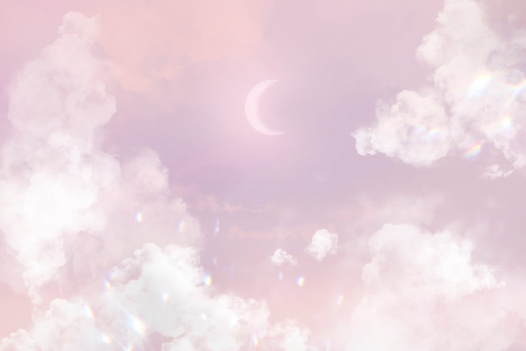 El fondo del cielo rosado con luna creciente