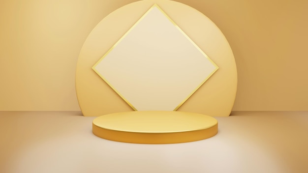 Fondo de color d de podio de lujo dorado con círculo de formas geométricas que muestra un pedestal vacío en un piso